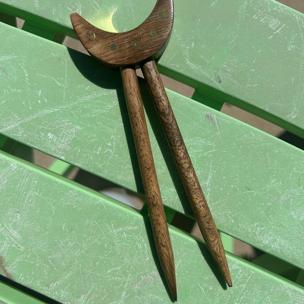 Wooden Hair Stick with Crescent Design